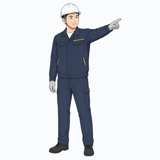 指差し確認をする男性建設スタッフのイラスト