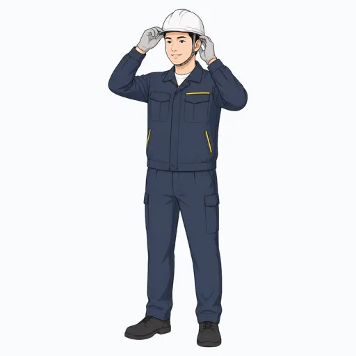 ヘルメットを着用する男性建設スタッフのイラスト