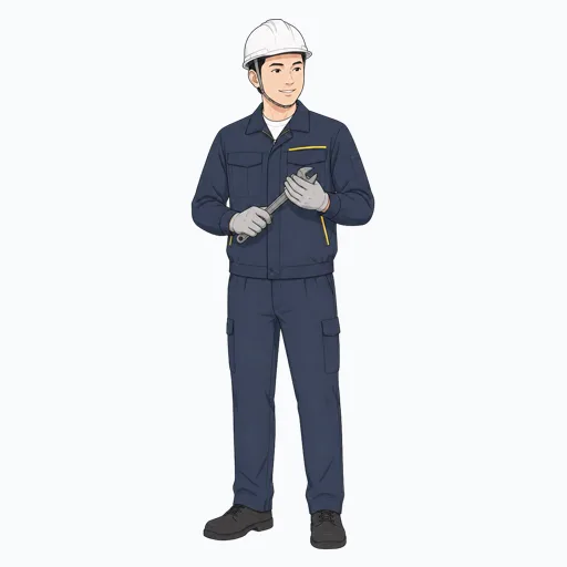 レンチを持つ男性建設スタッフのイラスト