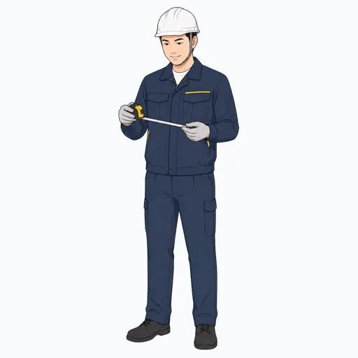 メジャーで寸法確認する男性建設スタッフのイラスト