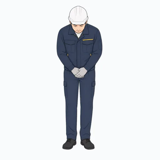 丁寧にお辞儀する男性建設スタッフのイラストのイラスト