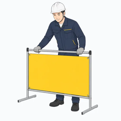 簡易バリアを設置する男性建設スタッフのイラストのイラスト