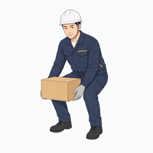 資材を安全に持ち上げる男性建設スタッフのイラスト