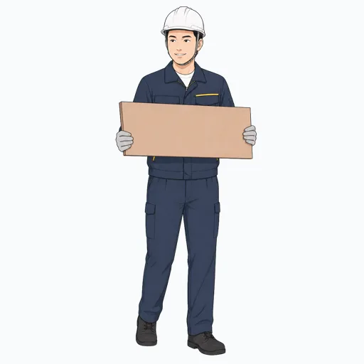 資材板を運ぶ男性建設スタッフのイラスト