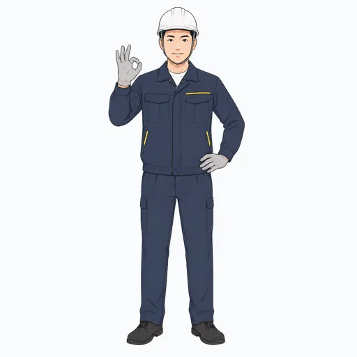 作業完了を報告する男性建設スタッフのイラスト