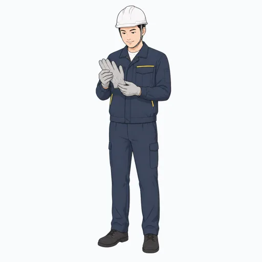 作業手袋を確認する男性建設スタッフのイラスト