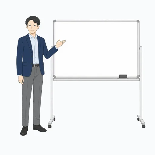 ホワイトボードを使い説明をする男性会社員
