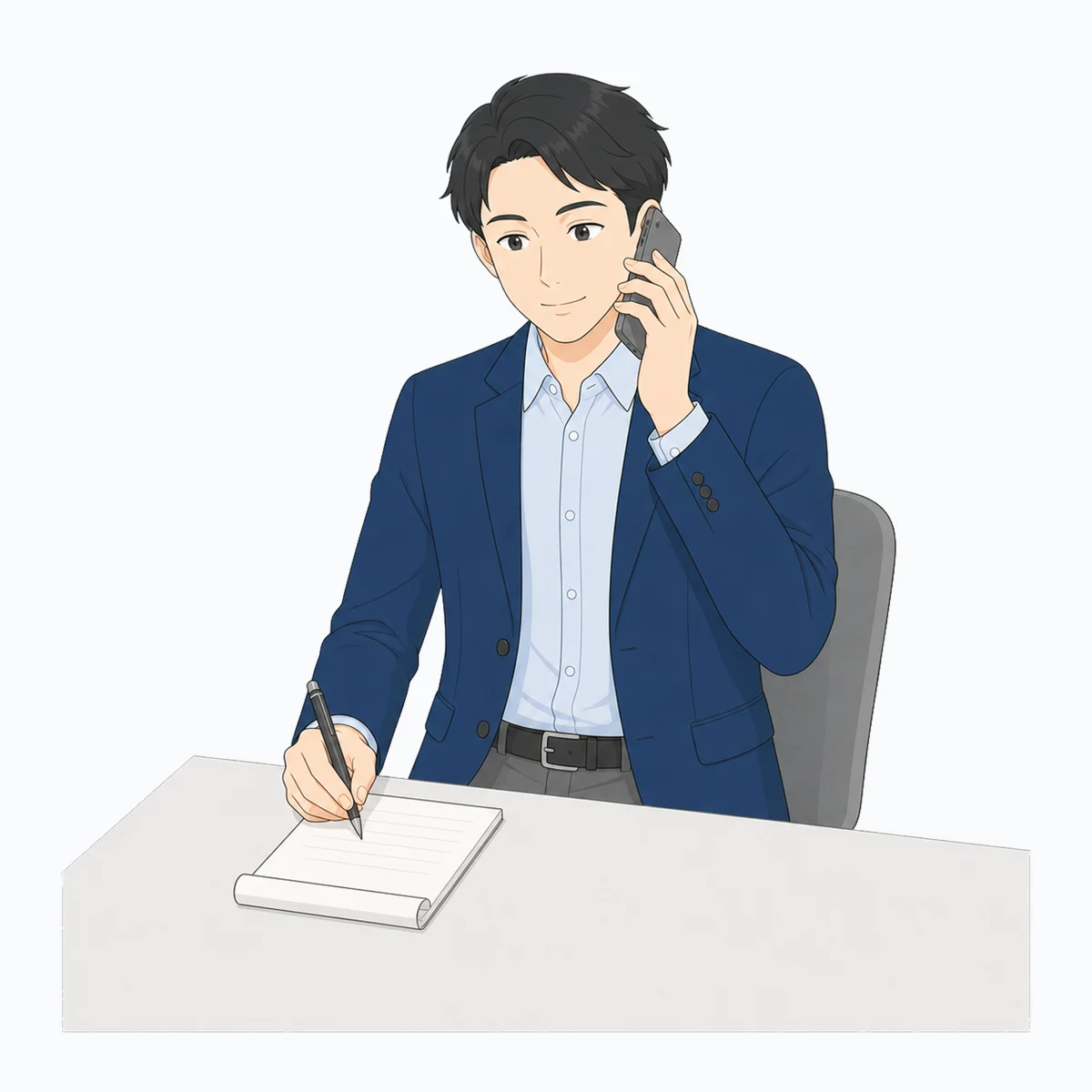 電話内容をメモする男性会社員のイラスト